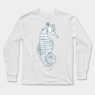 Pencil Sketch of a Seahorse on Pink Long Sleeve T-Shirt